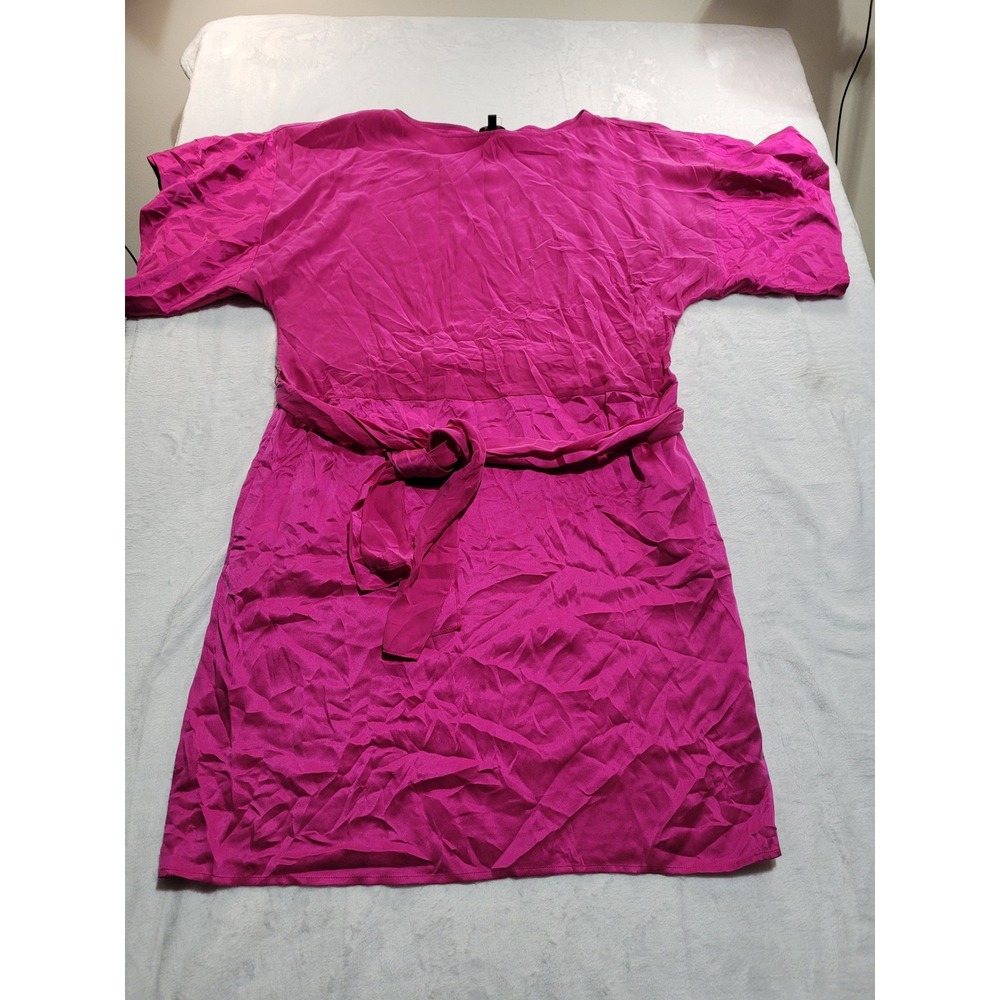 NWT Talbots Silk Shift Dress Womens 12 Pink Short Dolman Sleeve Tie Waist‎